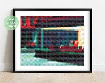 Winziges Kreuzstichmuster, Nighthawks Hopper, sofortiger Download PDF, Geschenkidee für Lehrer, Kreuzstichvorlage, Wand Kunst Museum, bewegendes Geschenk