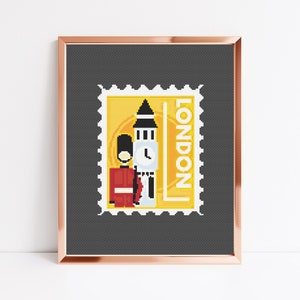 Londen stempel kruissteekpatroon, instant download pdf, borduurgrafiek, Boho Home esthetiek, kunst aan de muur, landschapsdecor voor haar