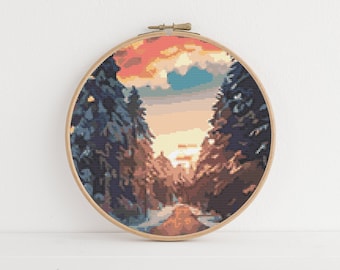 Forest Cross Stitch, Instant Download PDF Pattern, Counted Cross Stitch, Easy Cross Stitch Chart, Embroidery Pattern, Nature Cross Stitch