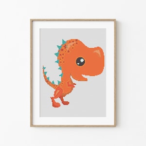 Patrón de punto de cruz de dinosaurio, descarga instantánea de patrón en PDF, gráfico de punto de cruz contado, arte de pared bohemio, regalo de mudanza para niños, patrón de dinosaurio, regalo para bebé