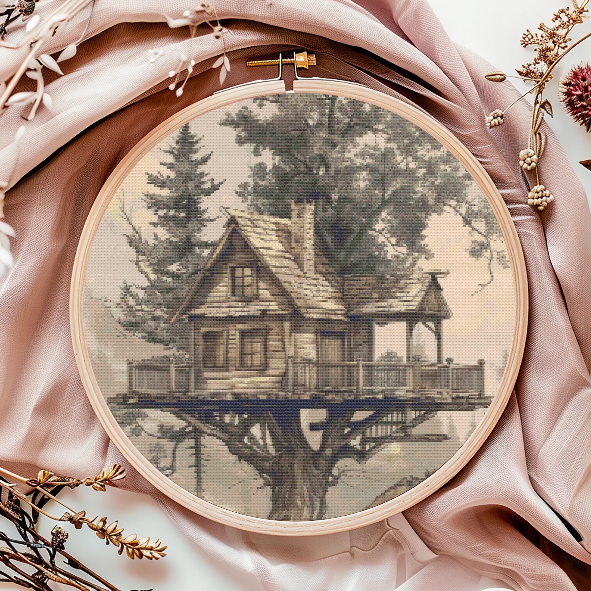 Treehouse Cross Stitch Pattern, Instant Download PDF, Fantasy Counted ...