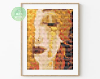 Mini Cross Stitch Pattern, Golden Tear Painting, Instant Download PDF Pattern, Counted Cross Stitch, Cross Stitch Chart, Miniature Painting