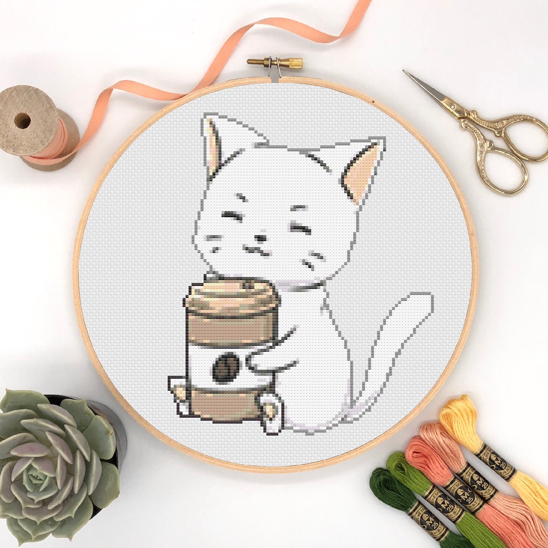 Coffee Cat Cross Stitch, Instant Download PDF Pattern, Counted Cross ...