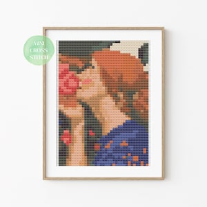 Patrón de punto de cruz moderno, El alma de la rosa, Patrón en PDF de descarga instantánea, Gráfico de punto de cruz contado, Arte mural en miniatura, Arte de museo