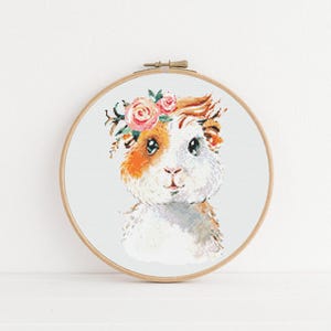 Guinea Pig Cross Stitch, Instant Download PDF, Animal Pattern, Modern Cross Stitch Pattern, Rustic Home Wall Art, Boho Nursery Gift Idea