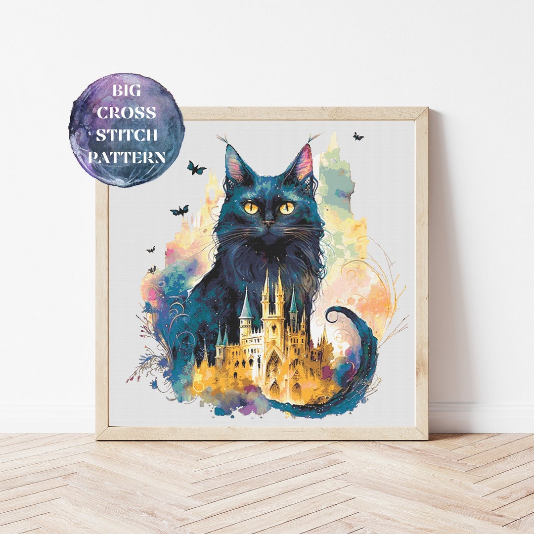 Castle Cat Full Coverage Cross Stitch Pattern, Instant Download PDF ...