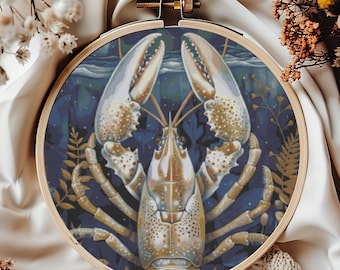 Wzór haftu krzyżykowego „Lobster Ocean”, natychmiastowe pobranie pliku PDF, fantastyczny wykres haftu krzyżykowego, gotycka sztuka ścienna, projekt haftu „Sea Dream”