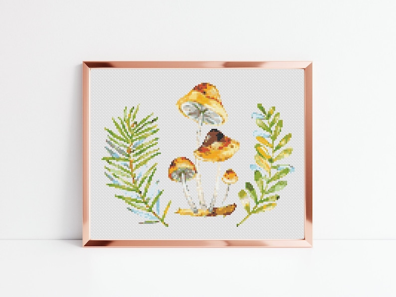 Pilz Kreuzstich, sofortiger Download PDF Muster, Kreuzstichmuster, moderne Wandkunst, ästhetisches Zimmerdekor, Herbst Geschenkidee Mama Bild 1