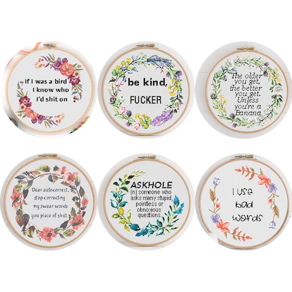 Swear Bundle of 6 Cross Stitch Patterns, Instant Download PDF, Rude Decor, Embroidery Pattern, Home Design, DIY Decor, Counted Cross Stitch