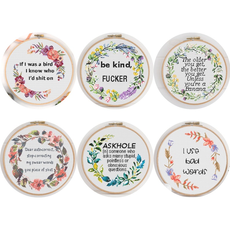 Swear Bundle von 6 Kreuzstichmuster, Sofort Download PDF, Rude Decor, Stickmuster, Home Design, DIY Dekor, Kreuzstich gezählt Bild 1