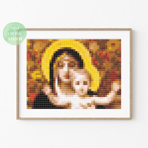 Mini Cross Stitch Pattern, The Madonna of the Lilies, Instant Download PDF, Counted Cross Stitch, Cross Stitch Chart, Miniature Painting image 1