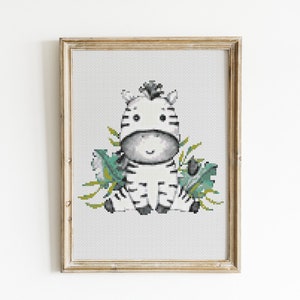 Padrão de ponto cruz para bebê, download instantâneo de padrão em PDF, decoração de quarto infantil, gráfico de ponto X moderno, design de zebra, presente de chá de bebê