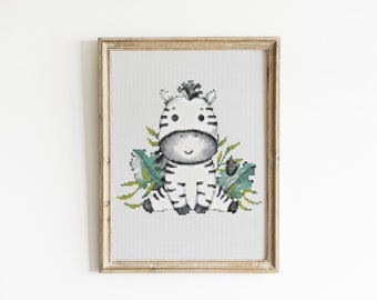 Baby Cross Stitch Pattern, Instant Download PDF Pattern, Kids Room Decor, Modern Counted X Stitch Chart, Zebra Design, Baby Shower Present