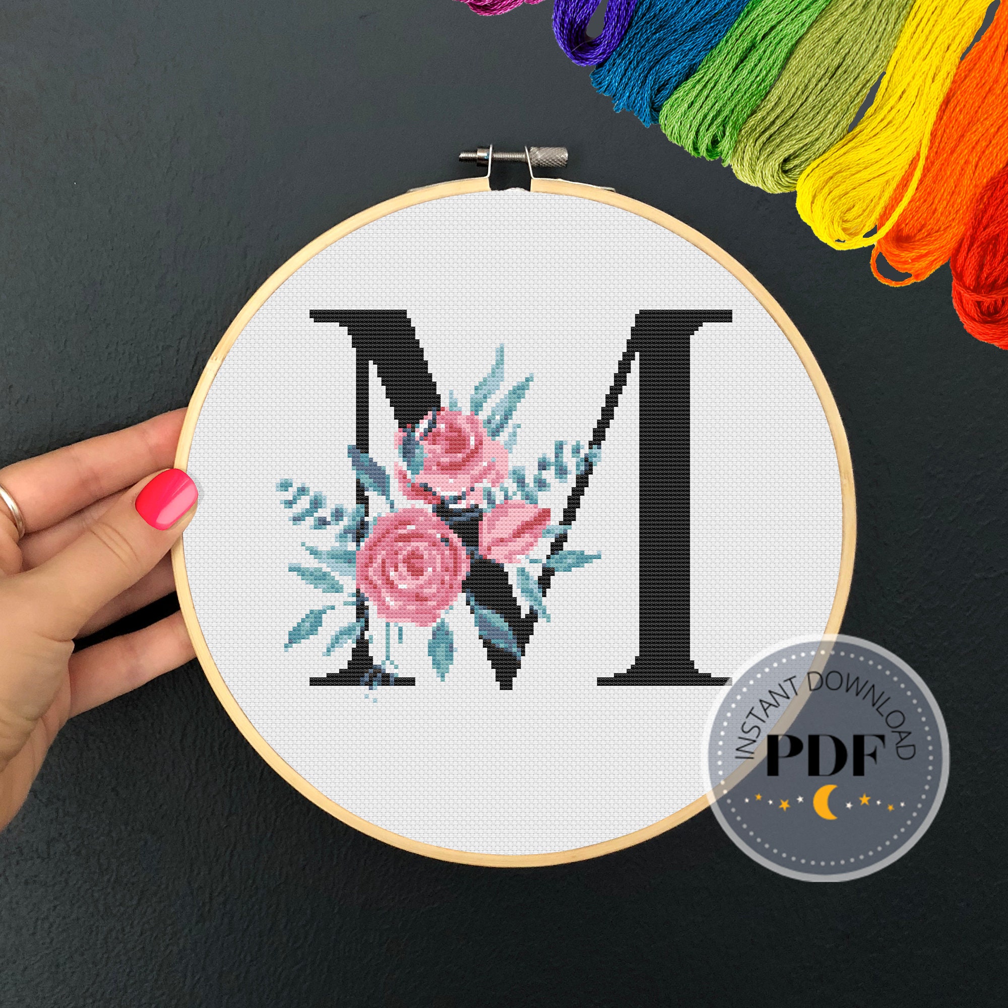 Letter M X Stitch, Instant Download PDF, Modern X Stitch Pattern