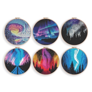 Northern Lights Cross Stitch Set, Instant Download PDF Pattern, Embroidery Set, Cross Stitch Art, Bundle Set, Boho Room Decor, Embroidery