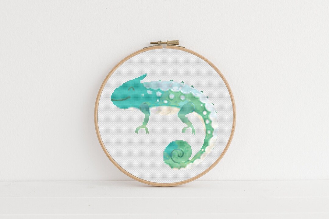 Chameleon Cross Stitch Pattern, Instant Download PDF, Animal Art, Cross