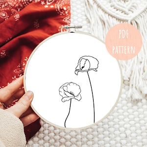 Hand Embroidery Pattern, Floral Embroidery, Modern Hoop Design, PDF Embroidery Art, Beginner Pattern, Boho Wall Art, Hoop Embroidery Decor