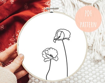 Hand Embroidery Pattern, Floral Embroidery, Modern Hoop Design, PDF Embroidery Art, Beginner Pattern, Boho Wall Art, Hoop Embroidery Decor