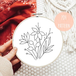 PDF Embroidery Pattern, Floral Wall Art, Hand Embroidery, Modern Hoop Design, Digital Embroidery Pattern, Beginner PDF Pattern, Hoop Art