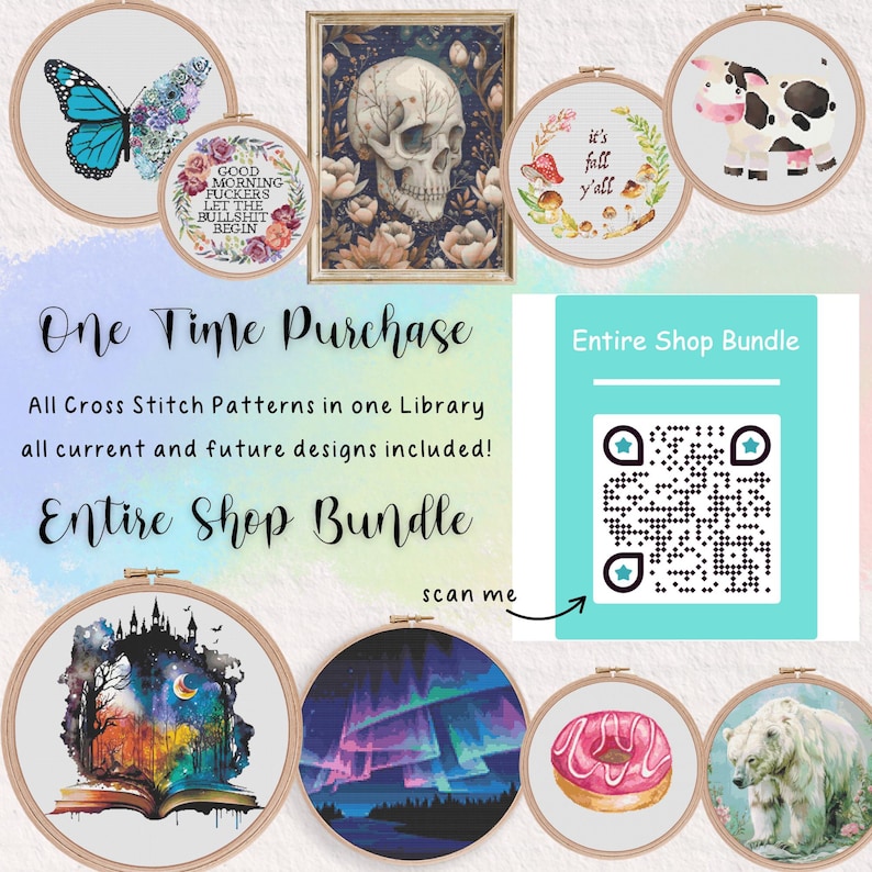 a collage of cross stitch patterns with a picture of a skull