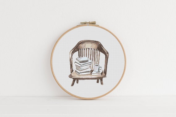 Book Reader Cross Stitch, Instant Download PDF, Easy Embroidery Pattern Chart, Boho Home Aesthetic, Wall Hanging Design, Reading Room Decor