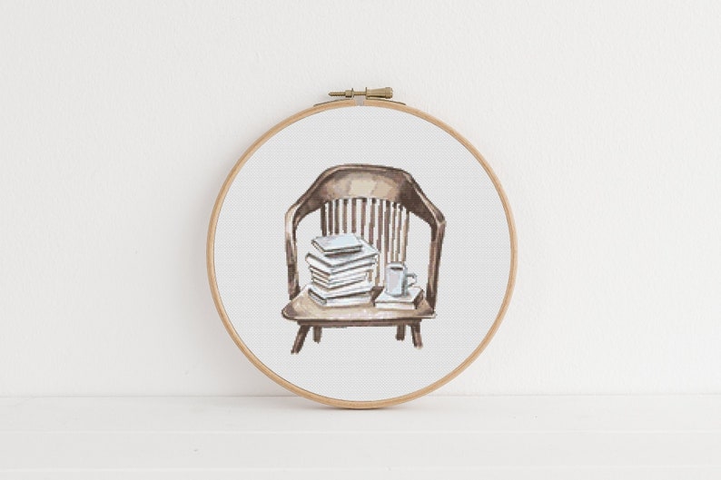 Book Reader Cross Stitch, Instant Download PDF, Easy Embroidery Pattern Chart, Boho Home Aesthetic, Wall Hanging Design, Reading Room Decor image 1