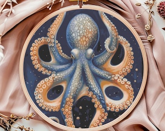Wzór na haft krzyżykowy Octopus, natychmiastowe pobranie pliku PDF, wykres haftu krzyżykowego Animal Counted, sztuka ścienna Nature, projekt haftu podwodnego Ocean