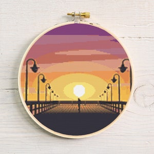 Boulevard Cross Stitch, Instant Download PDF Pattern, Counted Cross Stitch, Modern Cross Stitch Chart, Embroidery Pattern, Sunset Pattern