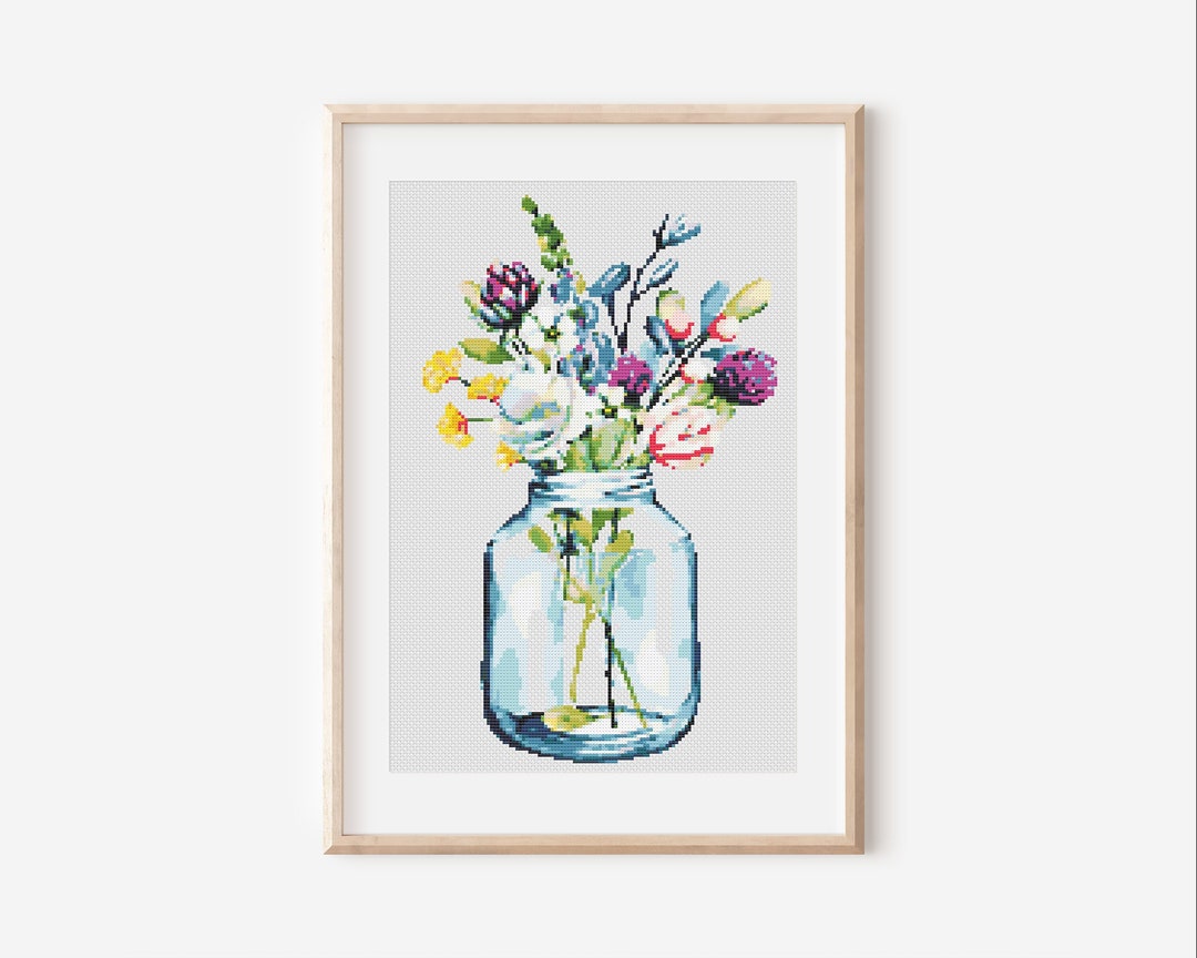 Mason Jar Cross Stitch Pattern Instant Download PDF Modern Etsy