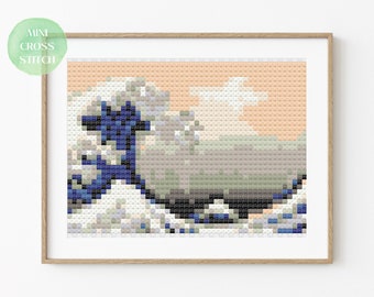 Mini Cross Stitch Pattern, The Great Wave off Kanagawa, Instant Download PDF, Counted Cross Stitch, Cross Stitch Chart, Miniature Painting