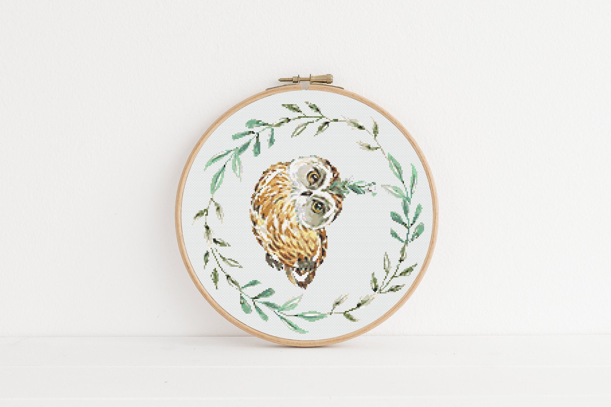 Laurel Owl Cross Stitch, Instant Download PDF, Woodland Animal Pattern, Modern Cross Stitch Pattern,