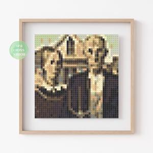 Mini Cross Stitch Pattern, Instant Download PDF Pattern, American Gothic, Counted Cross Stitch, Modern Cross Stitch Chart, Grant Wood Boho