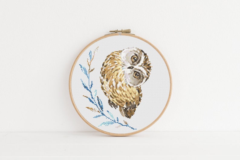 Floral Owl Cross Stitch, Instant Download PDF, Animal Pattern, Modern Cross Stitch Pattern, Woodland Decor, Boho Home Gift, Cute Kids Kit image 1