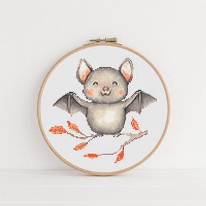 Bat Cross Stitch Pattern, Counted Cross Stitch, Instant Download PDF, Animal Cross Stitch Chart, Embroidery Pattern, Room Decor Gift
