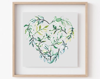 Floral Heart Cross Stitch Pattern, Instant Download PDF, Modern Cross Stitch Chart, Counted Cross Stitch, Flower Frame , Aesthetic Decor