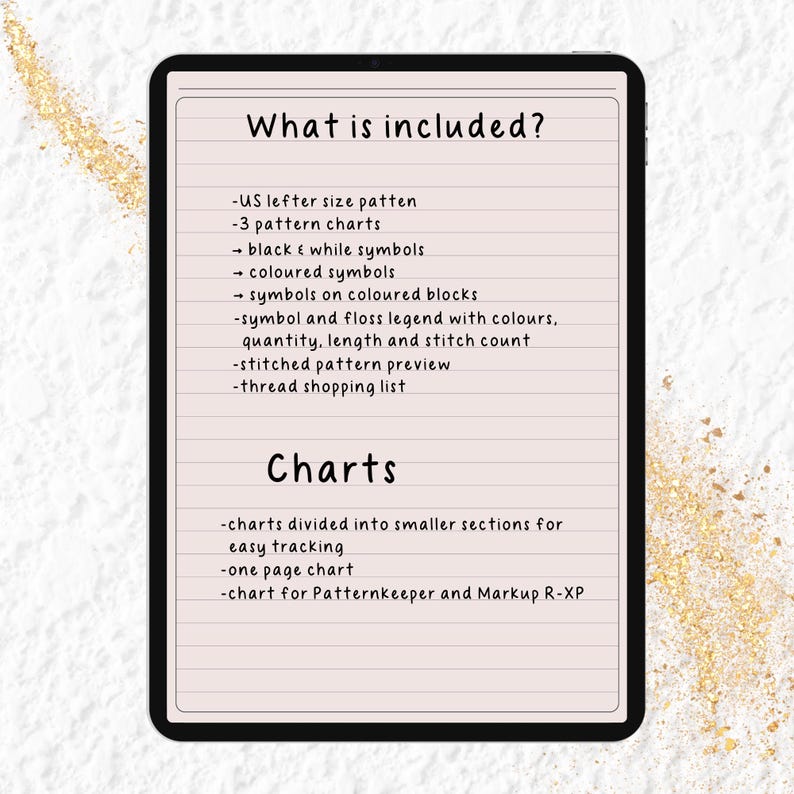 a notepad with a list of what is included