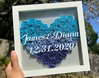 Custom Heart Flower Shadow Box | Personalized Paper Flower Frame