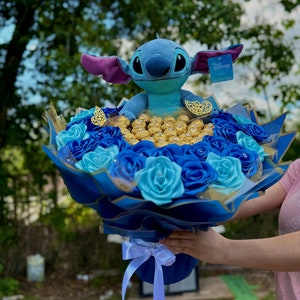 Stitch 32 Blue Rose Bouquet, For her, Eternal Rose Bouquet, Birthday Bouquet, Engagement Bouquet, Ever Lasting, Ramo Buchon anniversary gift