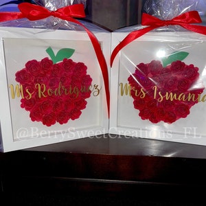 Teacher appreciation shadow box | paper flower shadow box gift for teacher | shadow box with apple shaped flowers for teacher | ombré flower