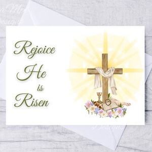 Cartão de Páscoa, Cartão de Páscoa Religioso para Imprimir, Cartão de Páscoa com Cruz, Ele Ressuscitou, Cartão de Páscoa Digital
