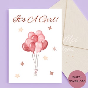 Neue Baby Mädchen Karte, Es ist ein Mädchen, druckbare Baby Karte mit bedruckbarem Umschlag, Baby Shower Karte, Glückwünsche zum neuen Baby, rosa Baby Karte