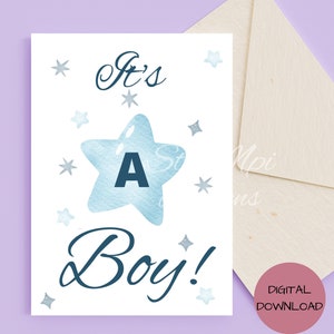 Neue Baby Boy Card Printable mit bedruckbarem Umschlag, It's A Boy Card