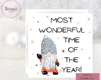 Red and Gray Christmas Gnome Card: 5x5 Printable (Digital Download)