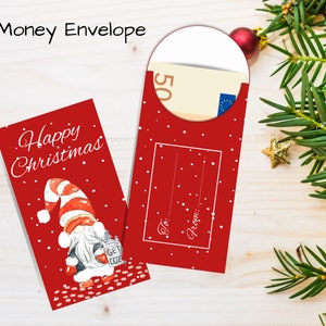 Portamonete Gnome di Natale, Busta di denaro Natale, Busta regalo in contanti stampabile, Busta di denaro Gnome, Portamonete di auguri di Natale