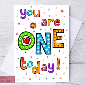 Birthday Card for 1 Year Old, First Birthday Card, Happy Birthday One, Printable Birthday Card One, Printable First Birthday Card, Boy, Girl