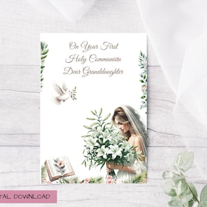 First Holy Communion Card for Granddaughter, Printable 1st. Holy Communion Card, with Envelope, Downloadable Holy Communion Card, PDF