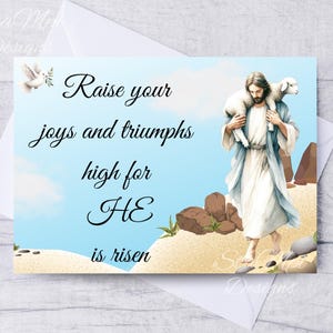 Druckbare religiöse Esser Karte, christliche Osterkarte, Er ist auferstanden Karte, Jesus Osterkarte, Digital Download Karte, mit druckbaren Umschlag