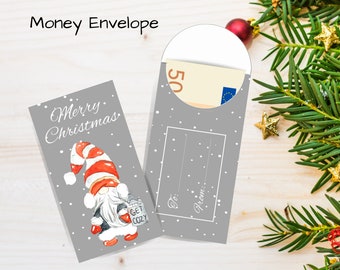 Printable Christmas Money Envelope with Cute Christmas Gnome for Christmas Cash Gifts, Xmas Money Holder, Christmas Money Gift Holder PDF