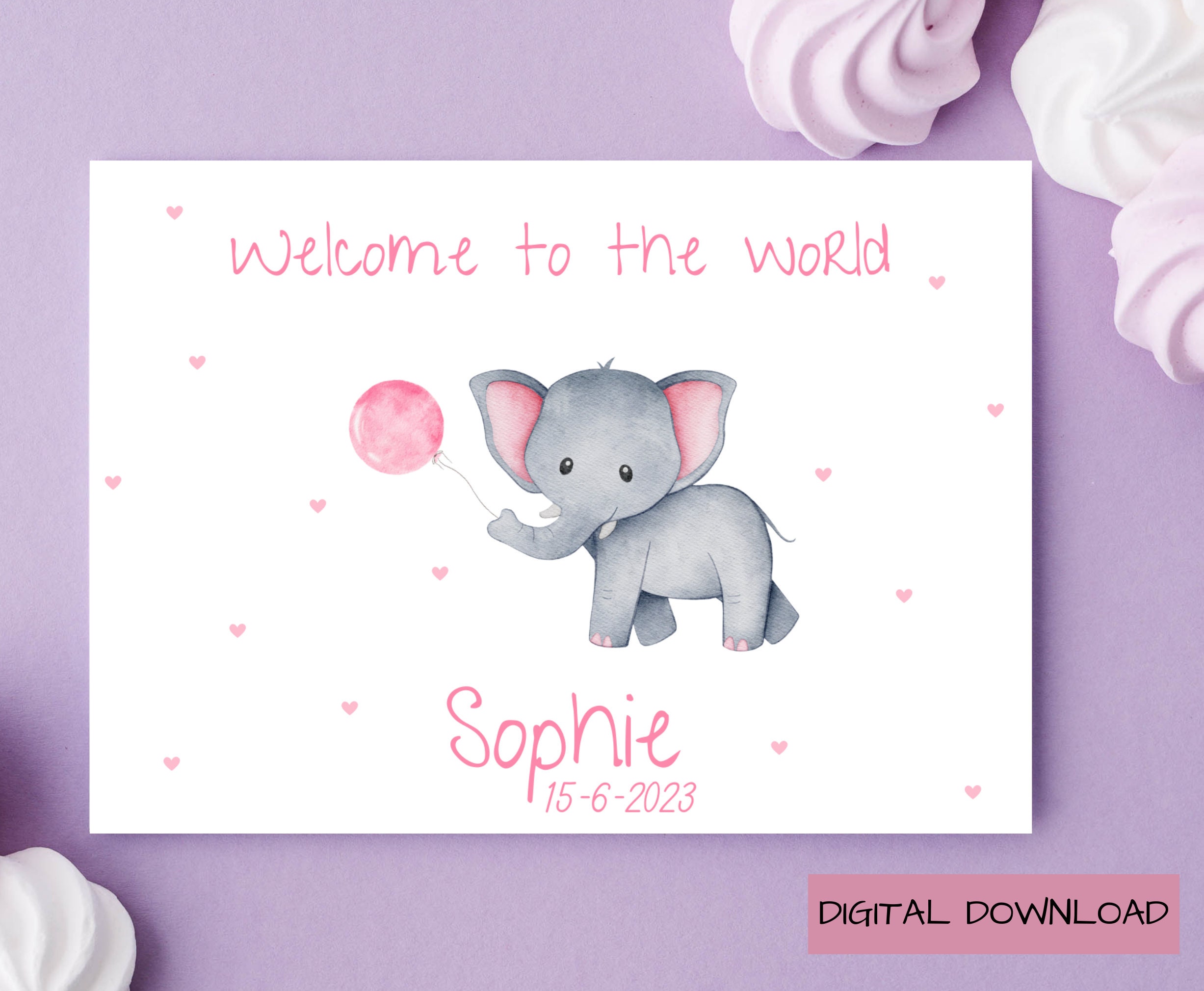 Personalized New Baby Card, New Baby Card for Girl, Pink Baby Card, Printable New Baby Card ...