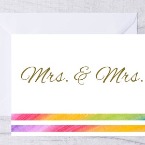 Druckbare Hochzeitskarte für lesbisches Paar Regenbogen Themen Mrs und Mrs Hochzeitskarte